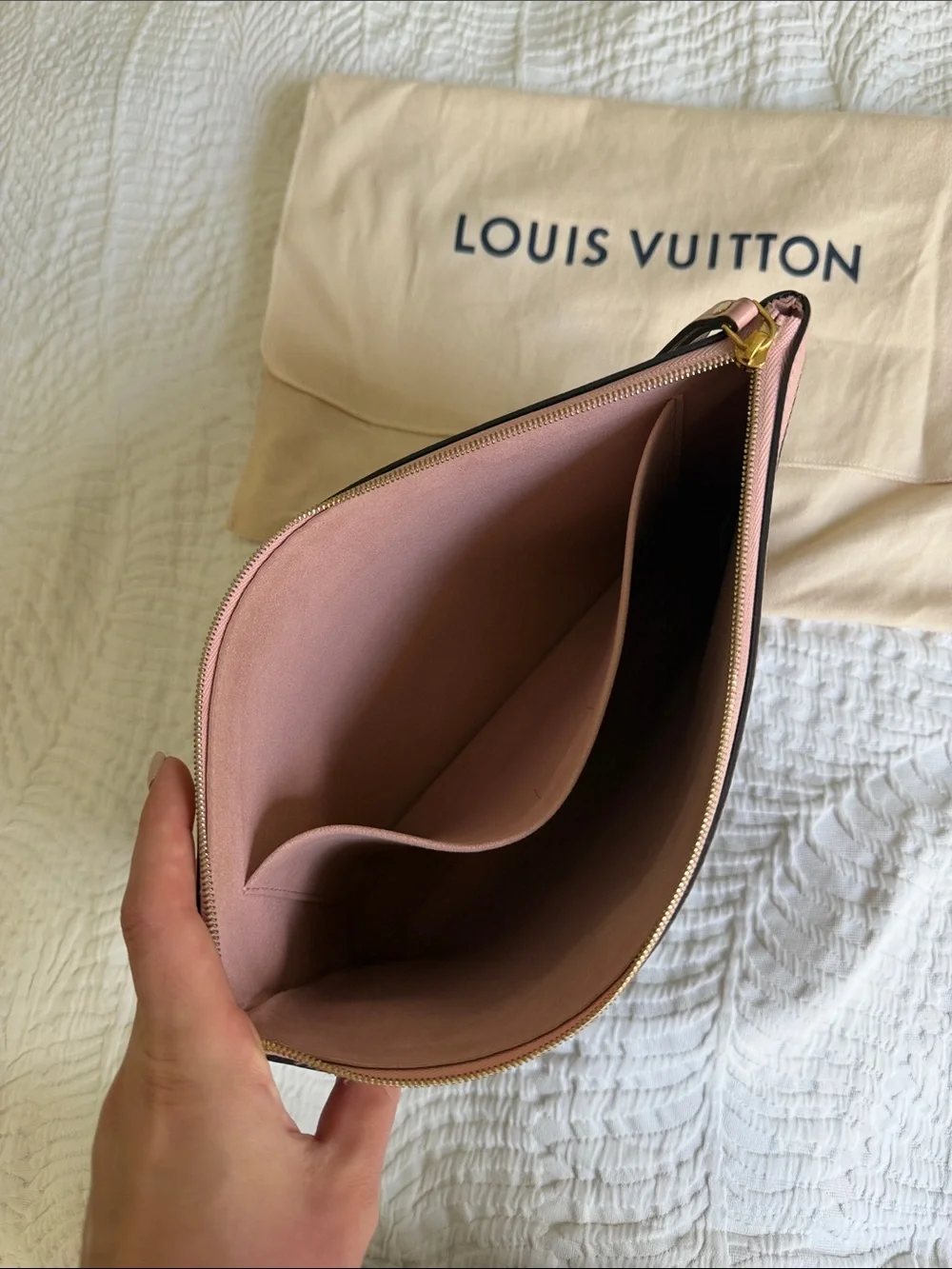Louis Vuitton Brown Monogram Pouch with Pink Trim